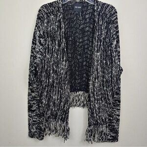 Nic + Zoe Fringed Knit Black & White Jacket PL
